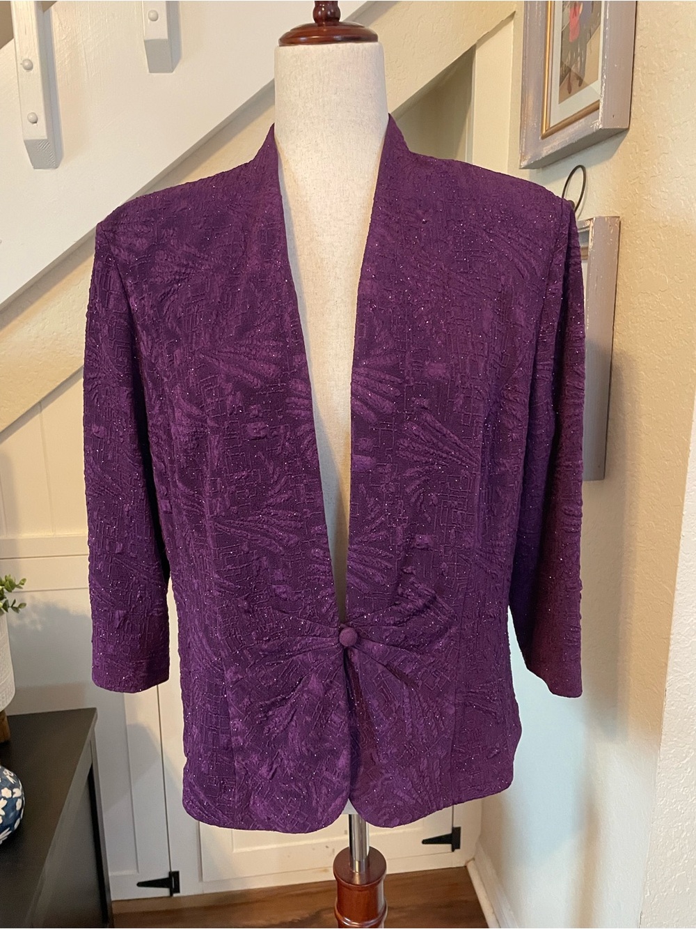 Alex Evenings Purple Jacquard Glitter Evening Jacket Blazer Size 14 Formal MOB